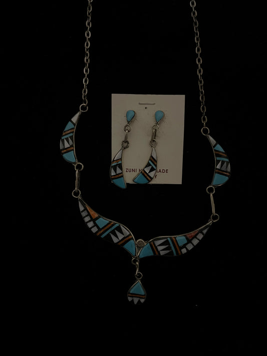 20" 2 Piece Zuni Inlay Necklace and Earrings