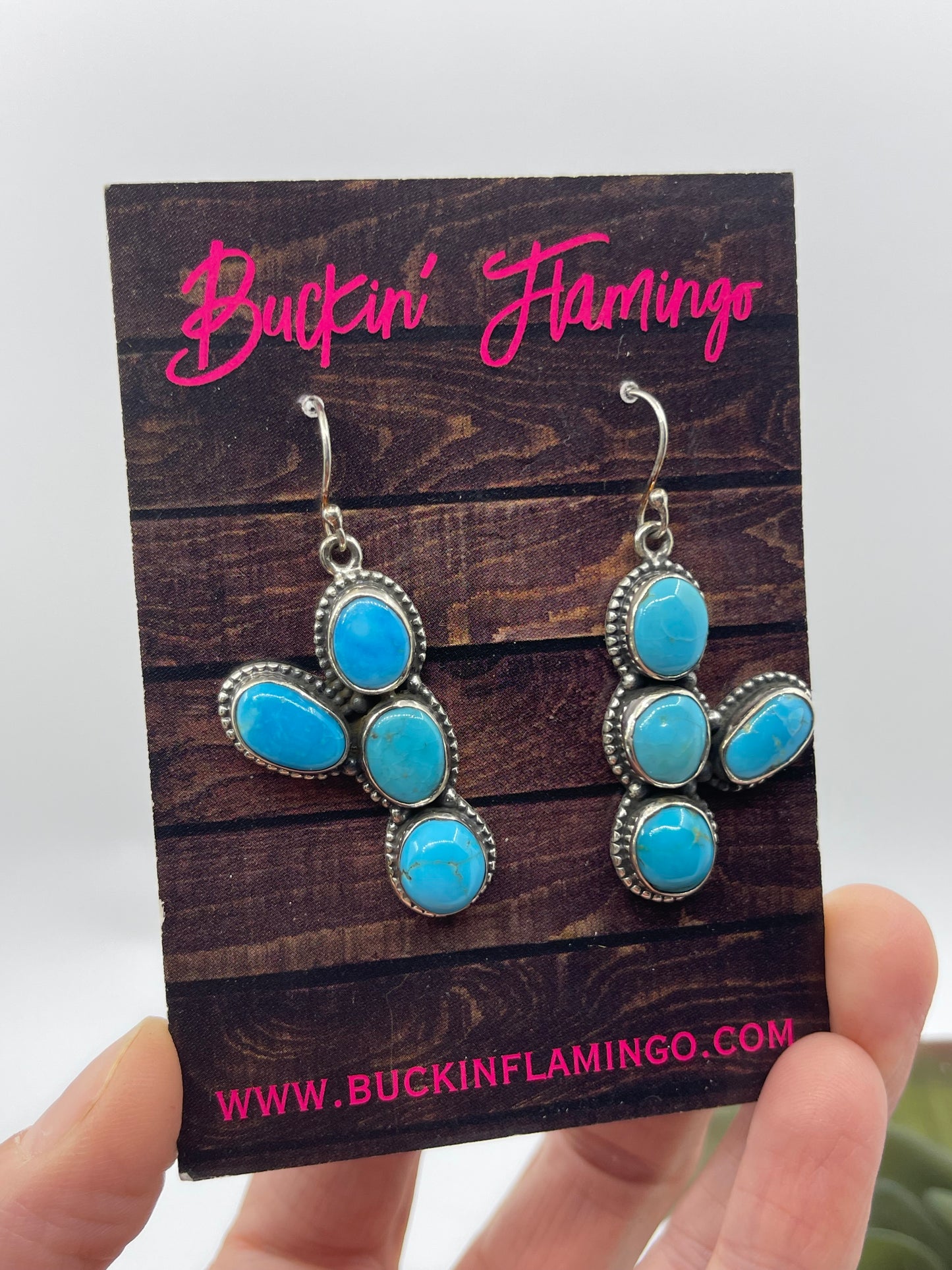 4 Stone Sleeping Beauty Turquoise Prickly Pear Cactus Earrings