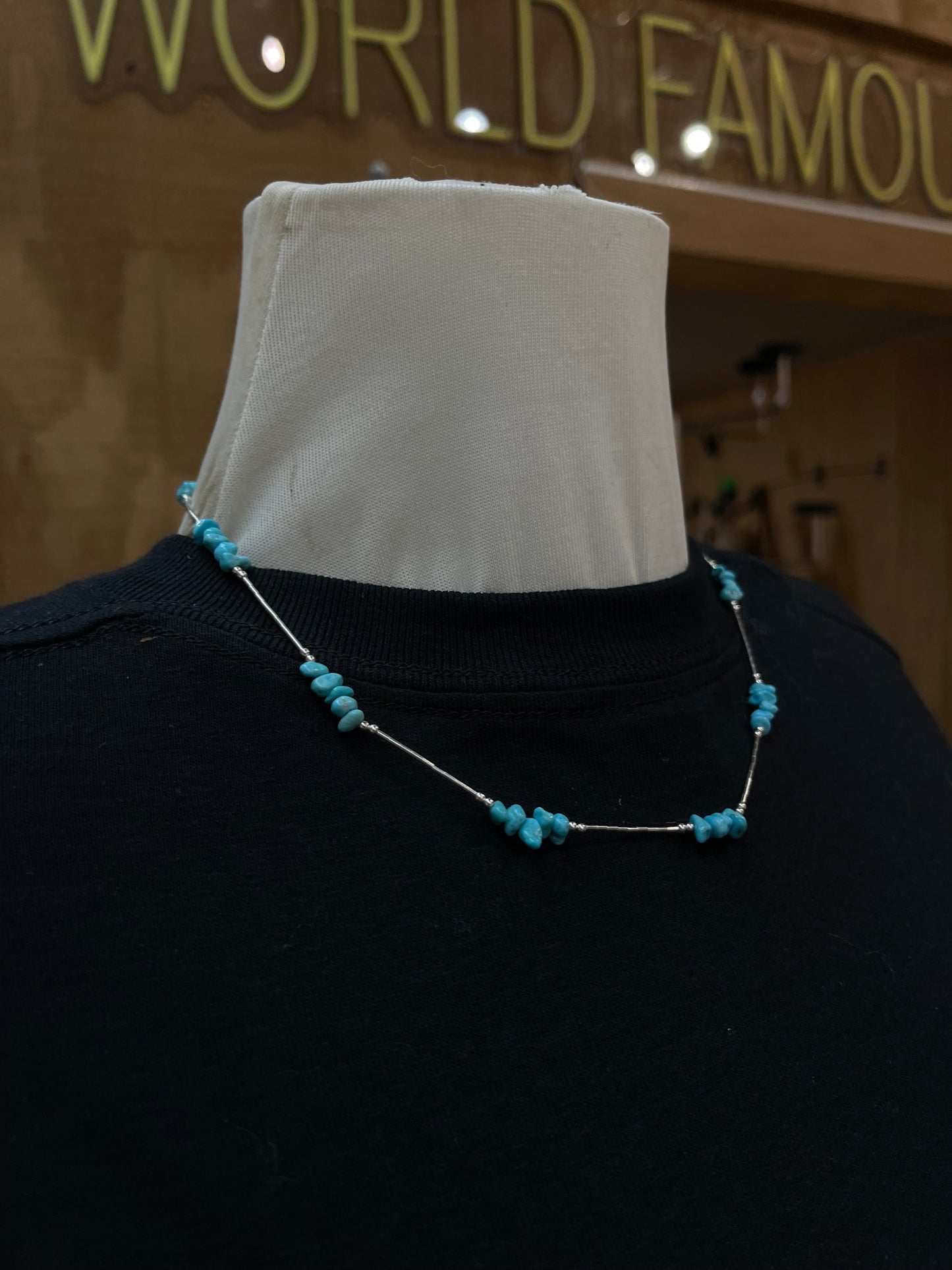 18" Sleeping Beauty Turquoise Nugget and Liquid Silver Necklace