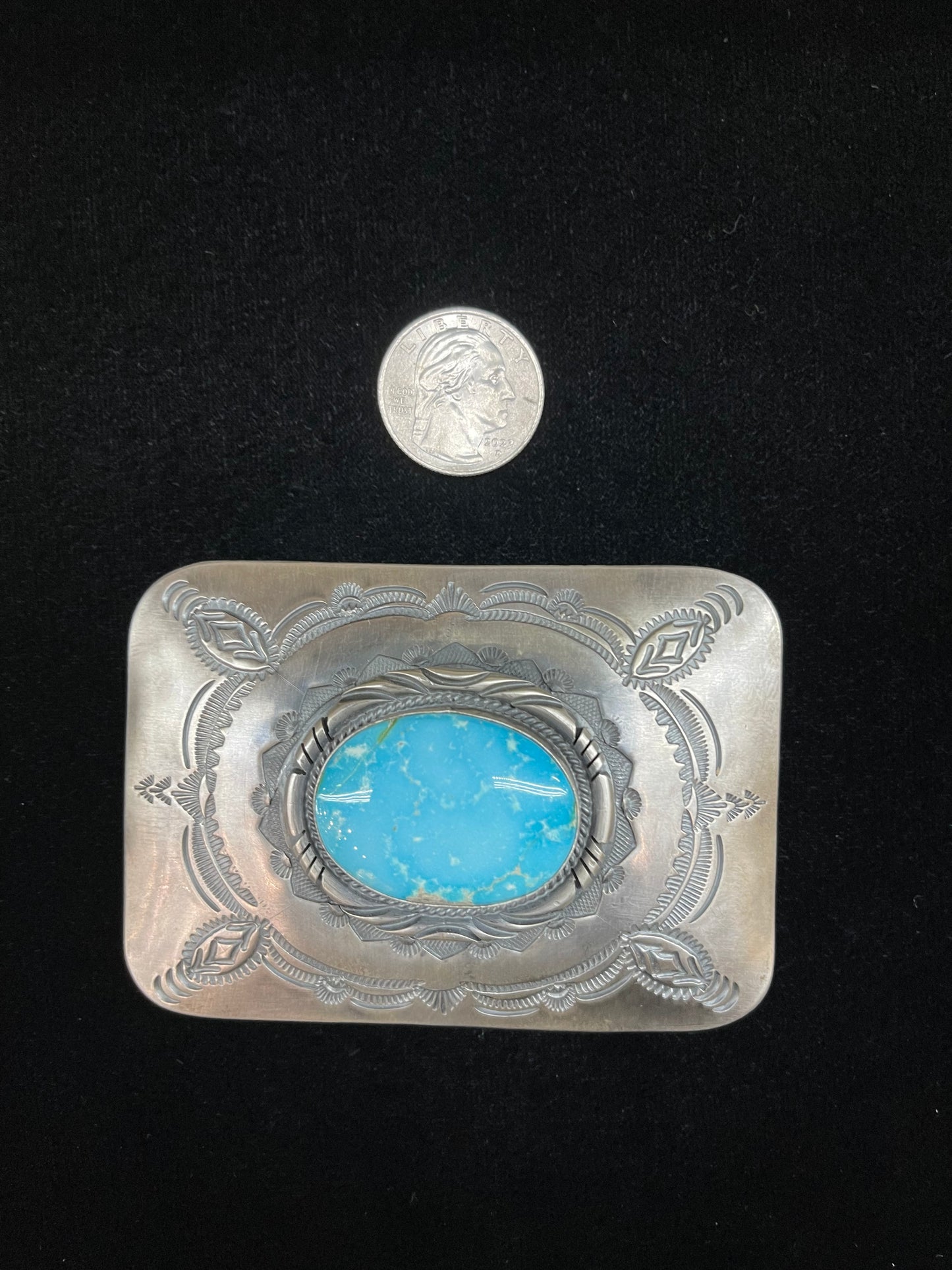 Cripple Creek Turquoise Belt Buckle by John Nelson, Navajo