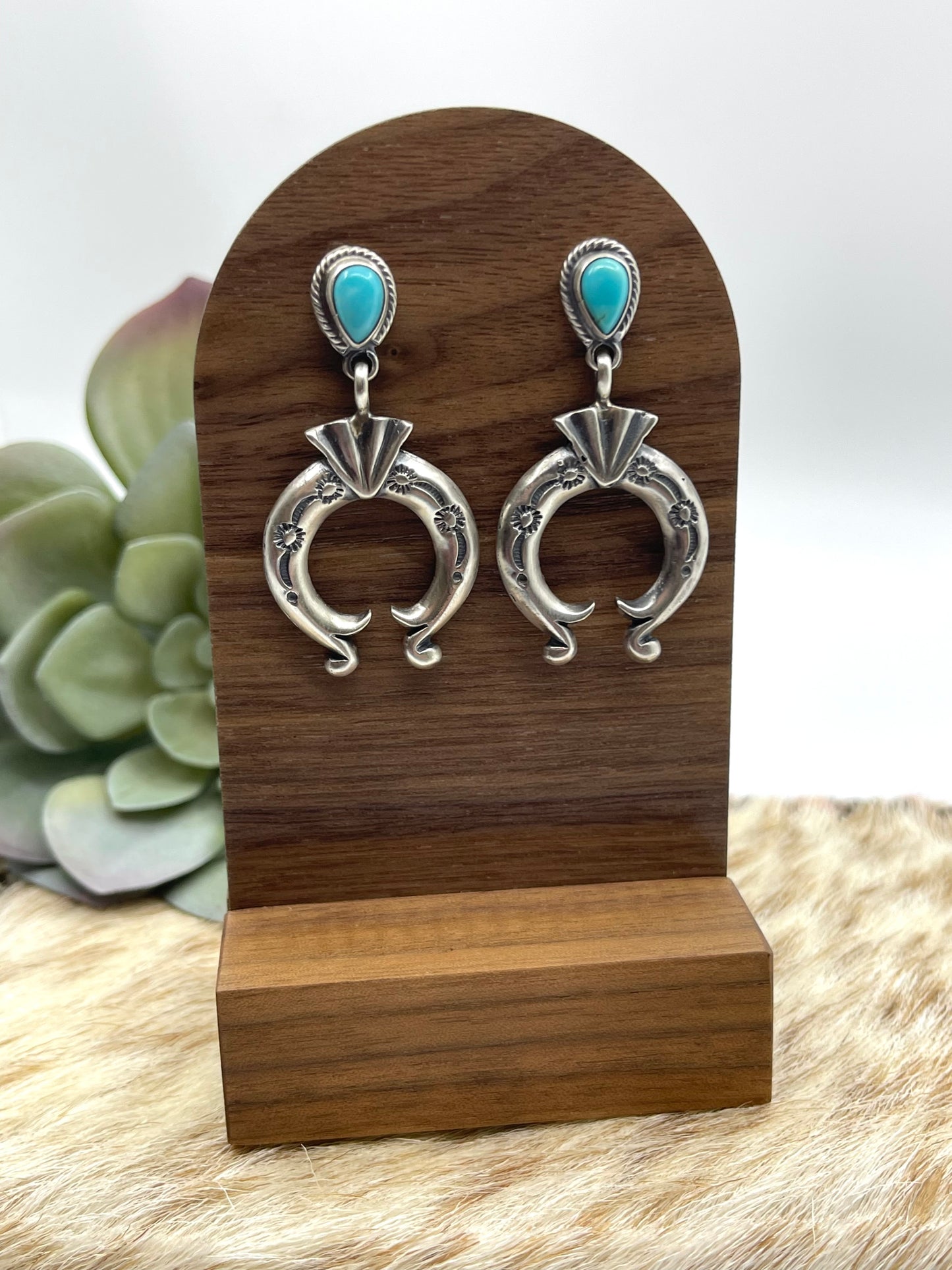 Turquoise Naja Post Dangle Earrings by Elaine Tahe, Navajo