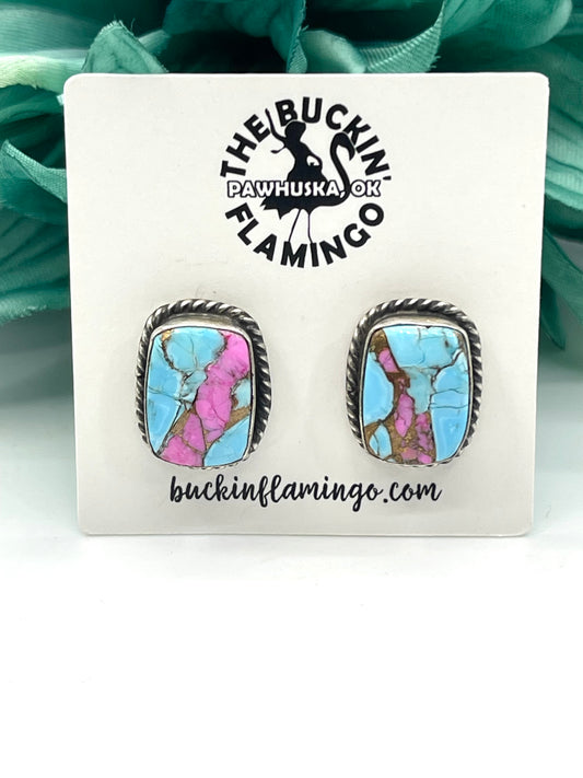 Rectangle Cotton Candy Earrings by Chassity Belone, Navajo