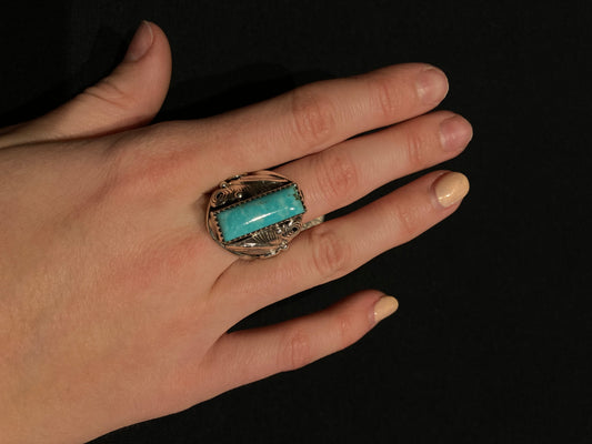 7.0 Turquoise Bar Ring by Darrell Morgan, Navajo