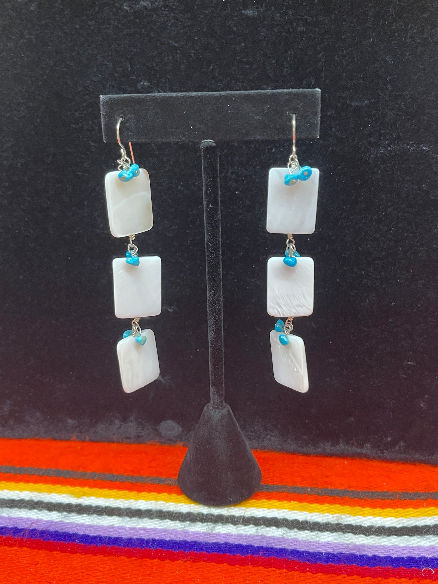 Mother of Pearl with Tiny Turquoise Nuggets Earrings