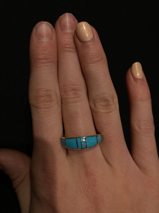 7.0 Inlay Turquoise Ring by Philbert Chavez, Navajo