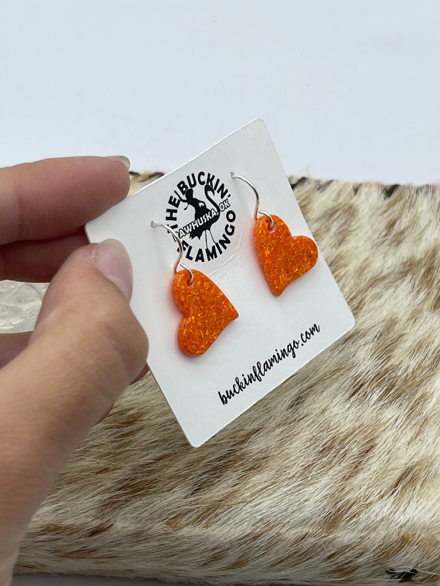 LOT 54 1/25  Orange Opal Heart Dangle Earrings