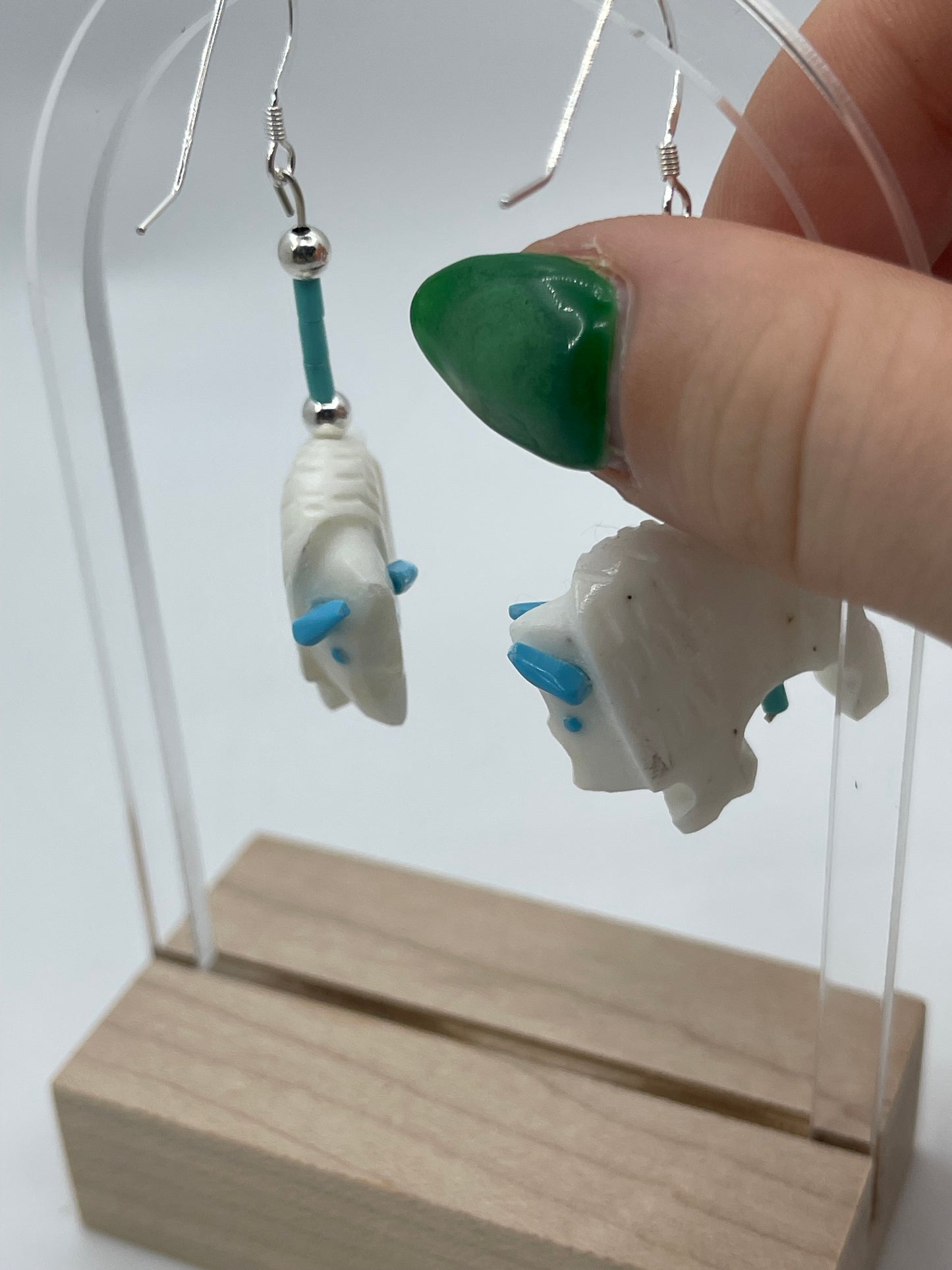 Carved Turquoise Buffalo Dangle Earrings by Todd Etsatie, Zuni