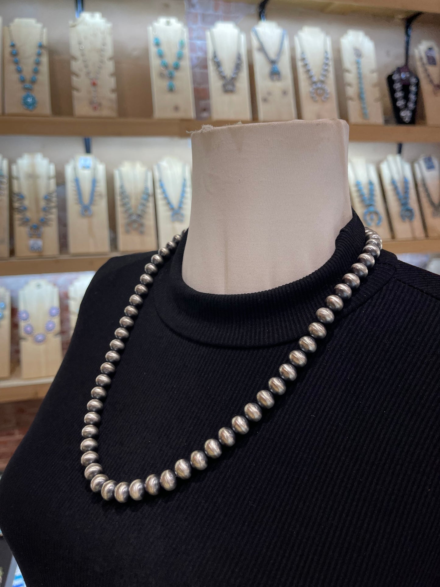 24” 9.5mm Round Handmade Navajo Pearls by Bryannen Halwood