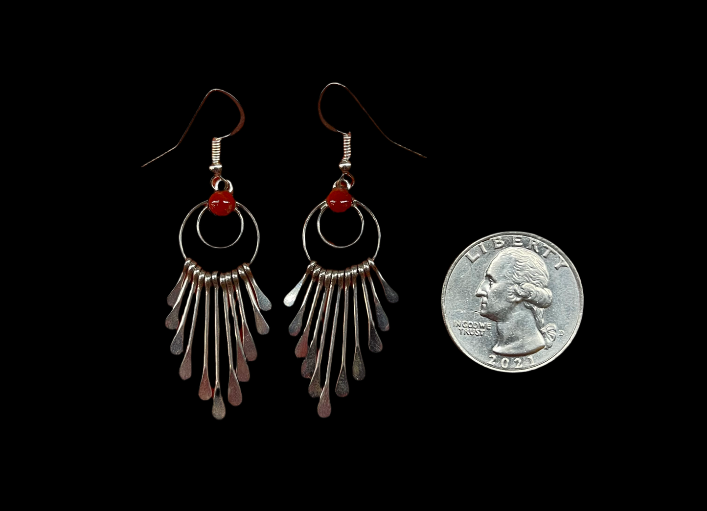 Sterling Silver and Red Coral Fringe Dangle Earrings