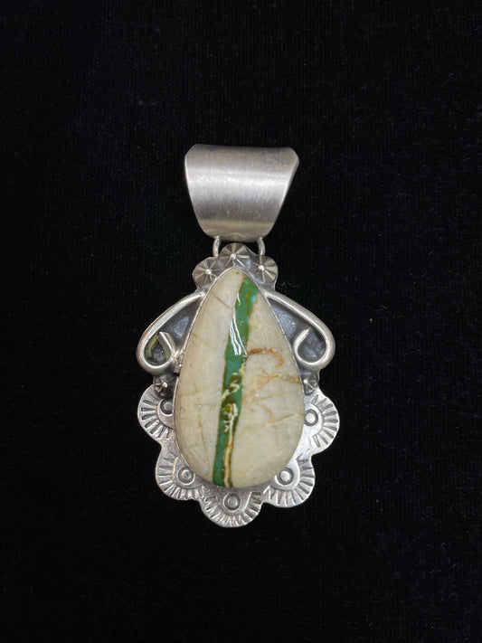 12.6mm Bale Boulder Ribbon Turquoise Pendant by Ned Nez, Navajo