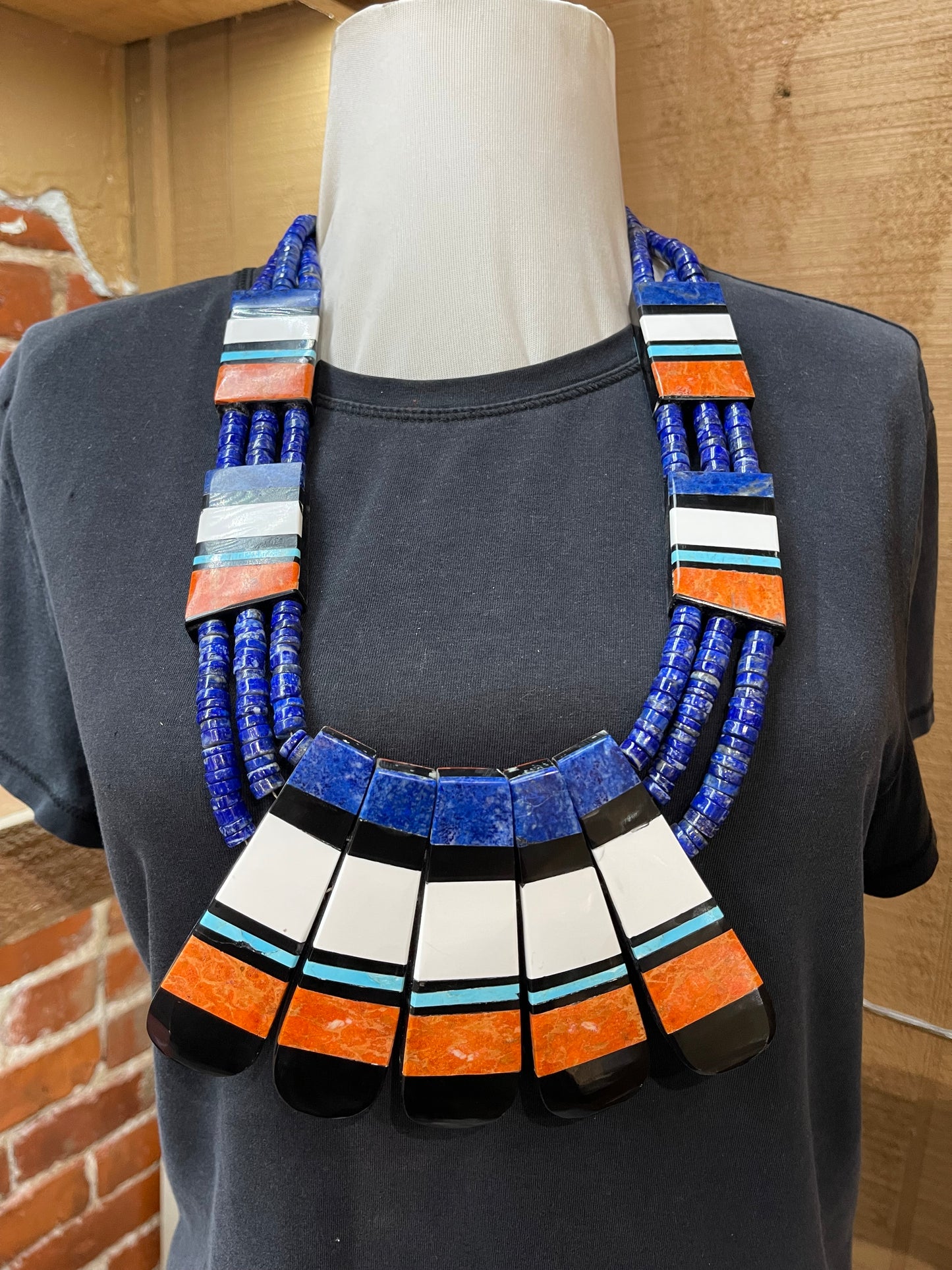 2-Sided 3 Strand Multi-Stone Inlay Necklace, Santo Domingo Made