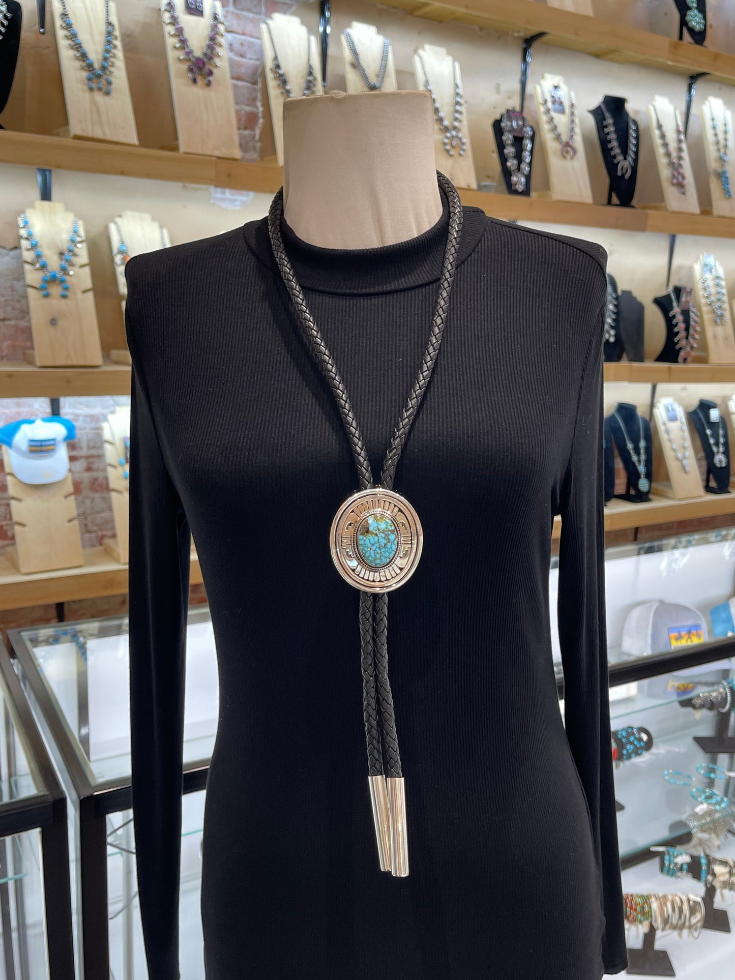 High Grade Kingman Spiderweb Turquoise Bolo by Leonard Nez, Navajo