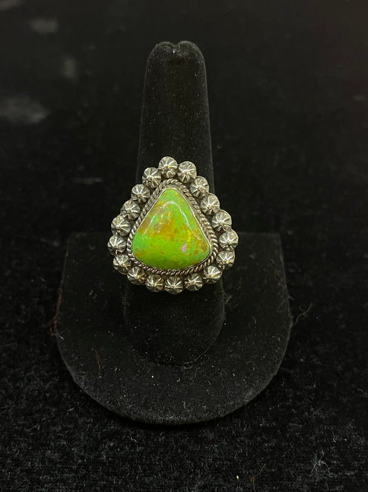 Green Pixie Turquoise Triangle Ring size 9