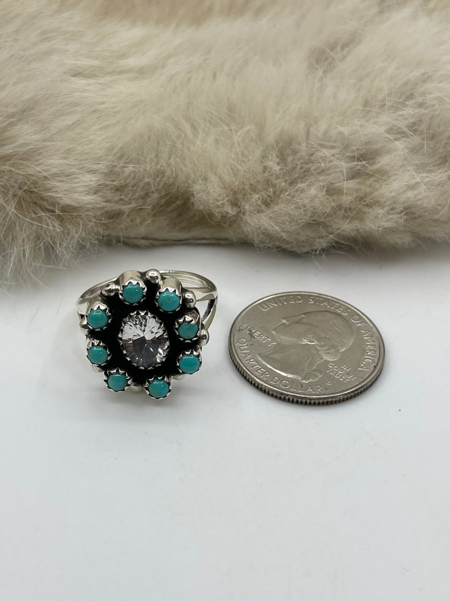 5.0 Turquoise & Quartz Ring by Sheena Jack, Navajo