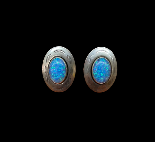 Blue Opal Post Earrings