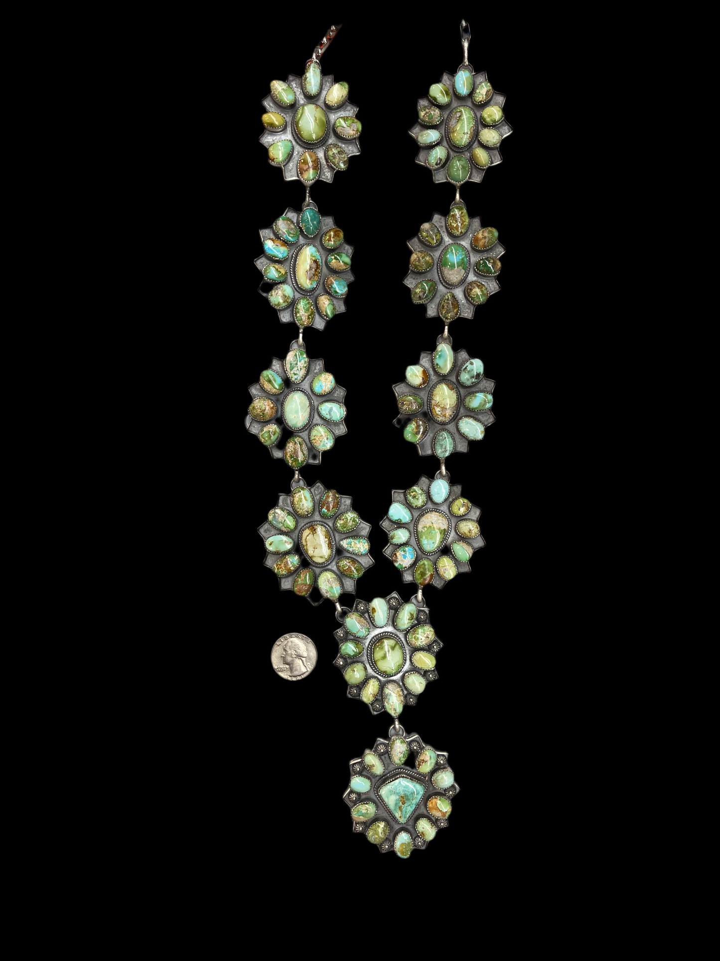 36" Sonoran Gold, Palomino and Royston Turquoise Cluster Lariat Necklace by Terrell Nez Sr., Navajo