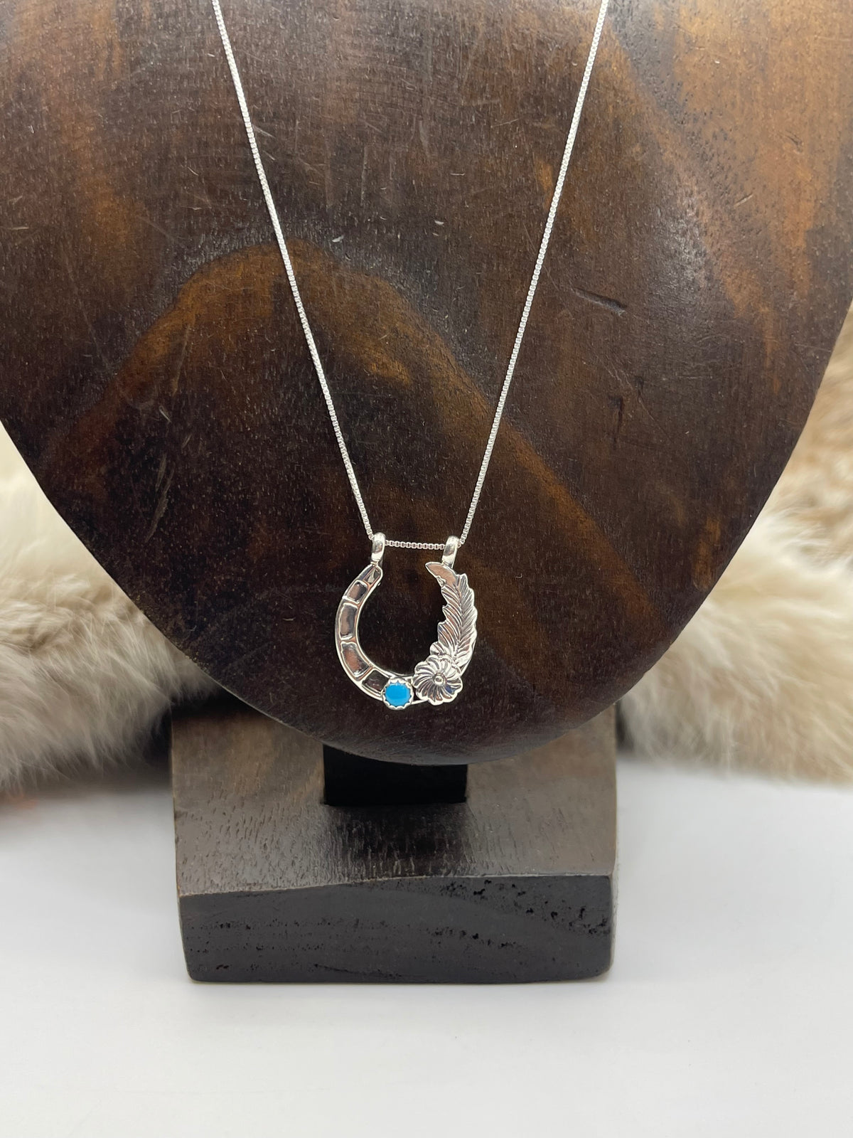 20" Horseshoe with Flower & Turquoise Necklace by Suzanna Johnson, Navajo