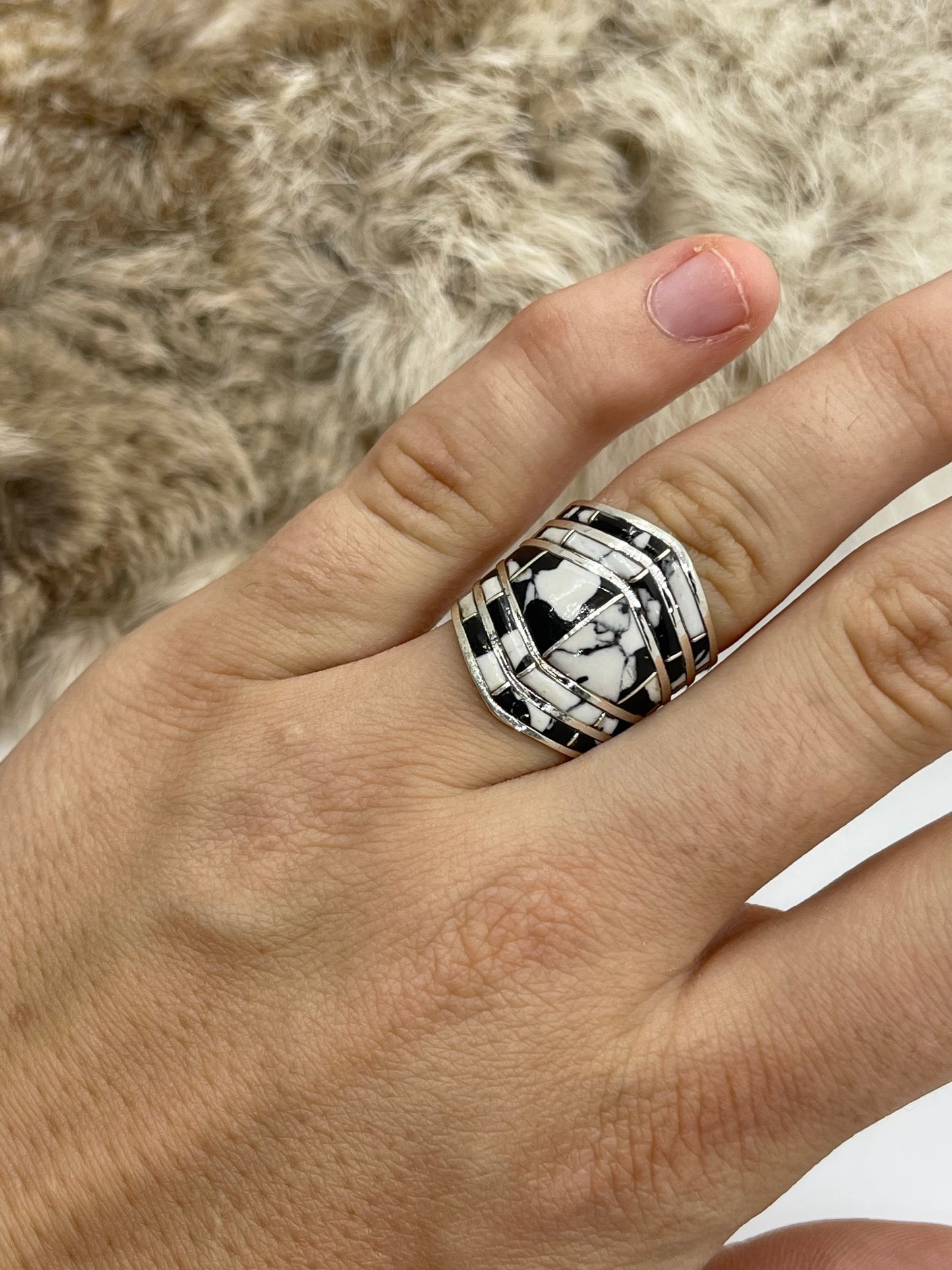 8.0 White Buffalo Inlay Band by Andrew Erico, Navajo