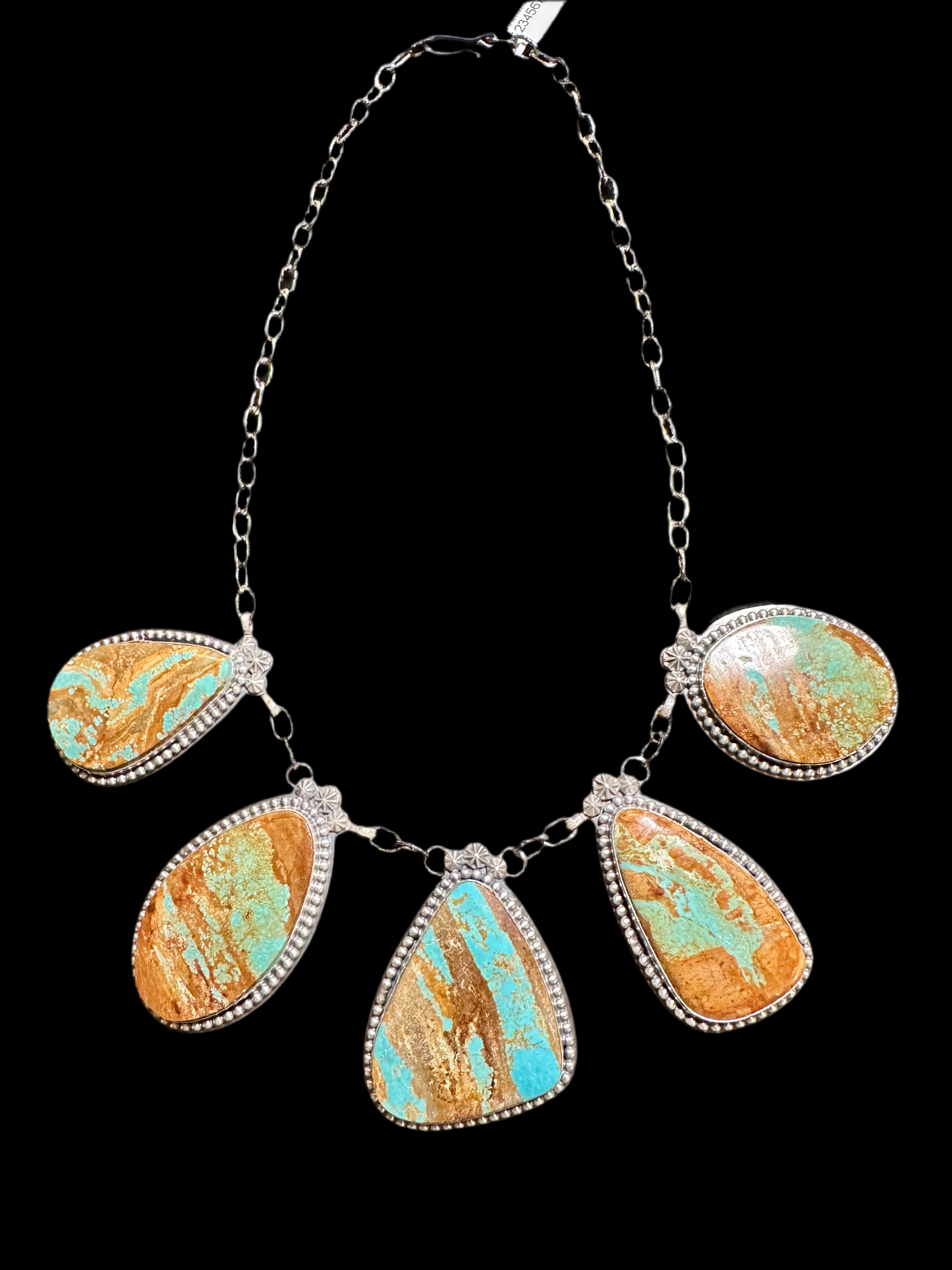 20" Boulder Turquoise 5 Stone Necklace by Calvin Delgarito, Navajo made