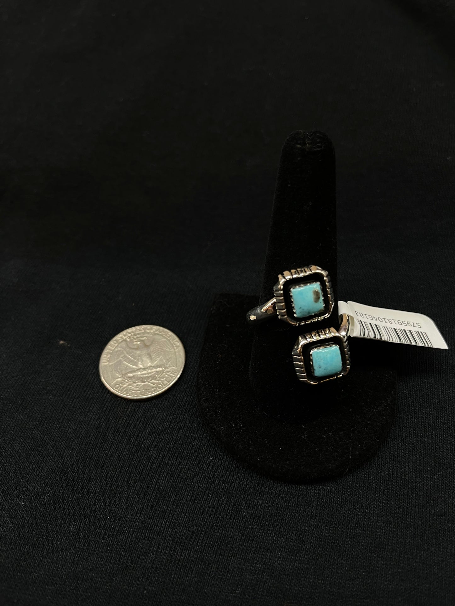 6.0 2 Stone Square Turquoise Ring by Aaron Begay, Navajo