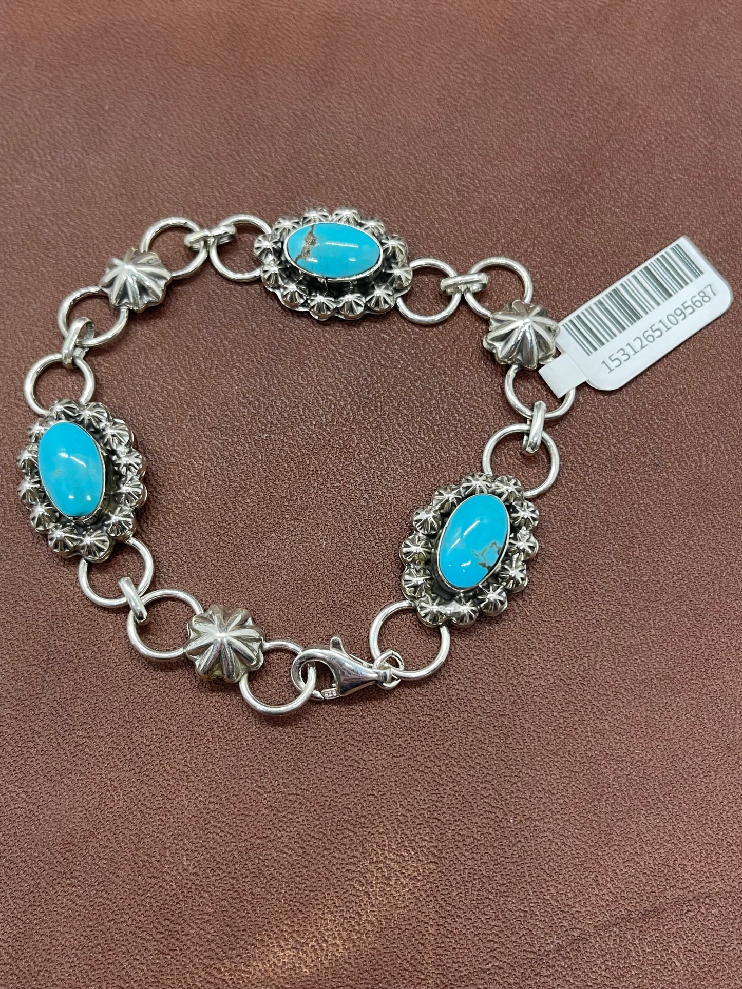 6 3/4" Turquoise Link Bracelet by Arlene Lewis, Navajo