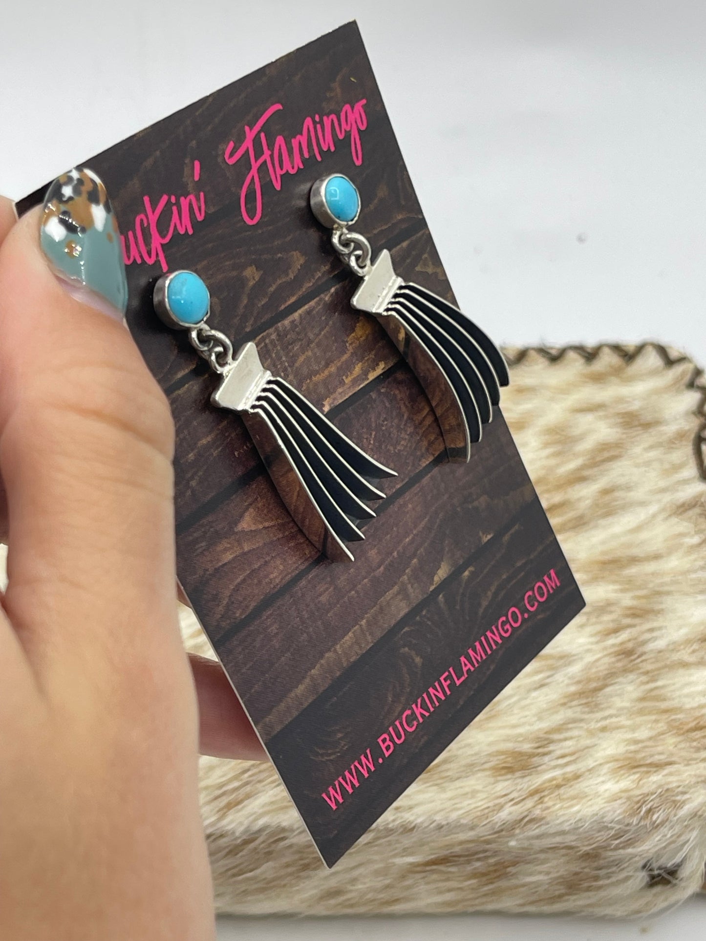 Turquoise Post Dangle Earrings by James Bahe, Navajo
