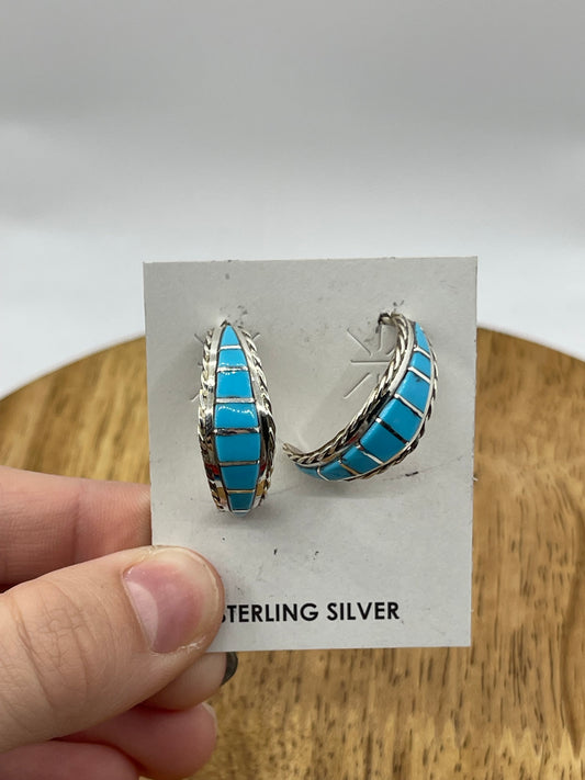 Turquoise Inlay Post Earrings by Malcolm Chavez, Zuni