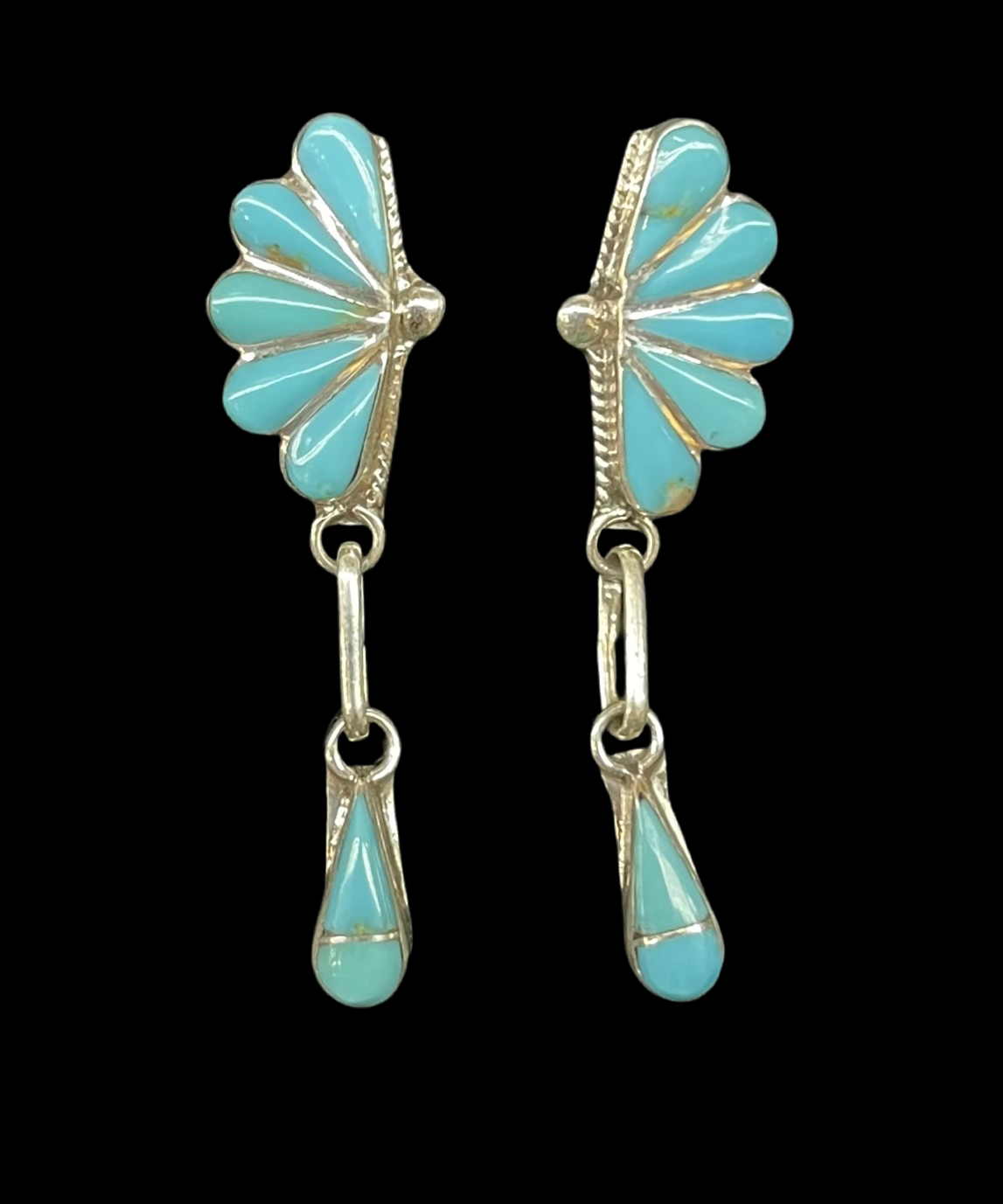 Sleeping Beauty Turquoise Inlay Post Dangles by Velda Nastacio, Zuni