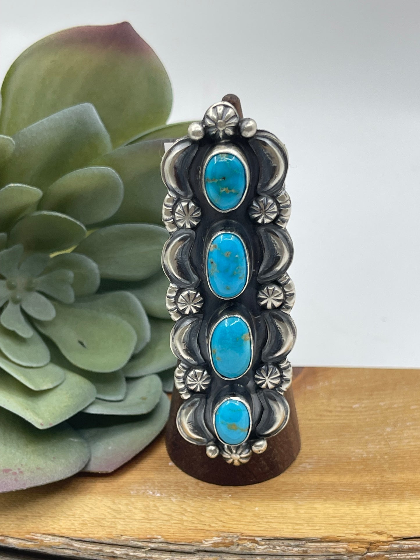 8.0 4 stone Turquoise Ring by Jeff James Jr, Navajo