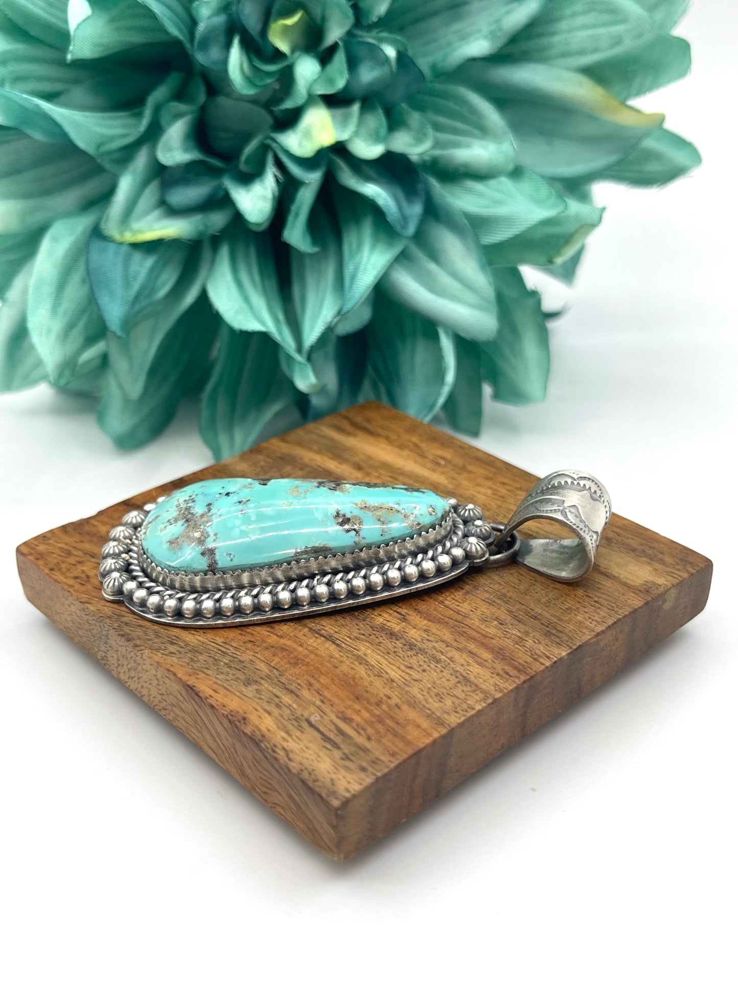 Kingman Turquoise Pendant with 10mm Bale by Jeff Largo, Navajo