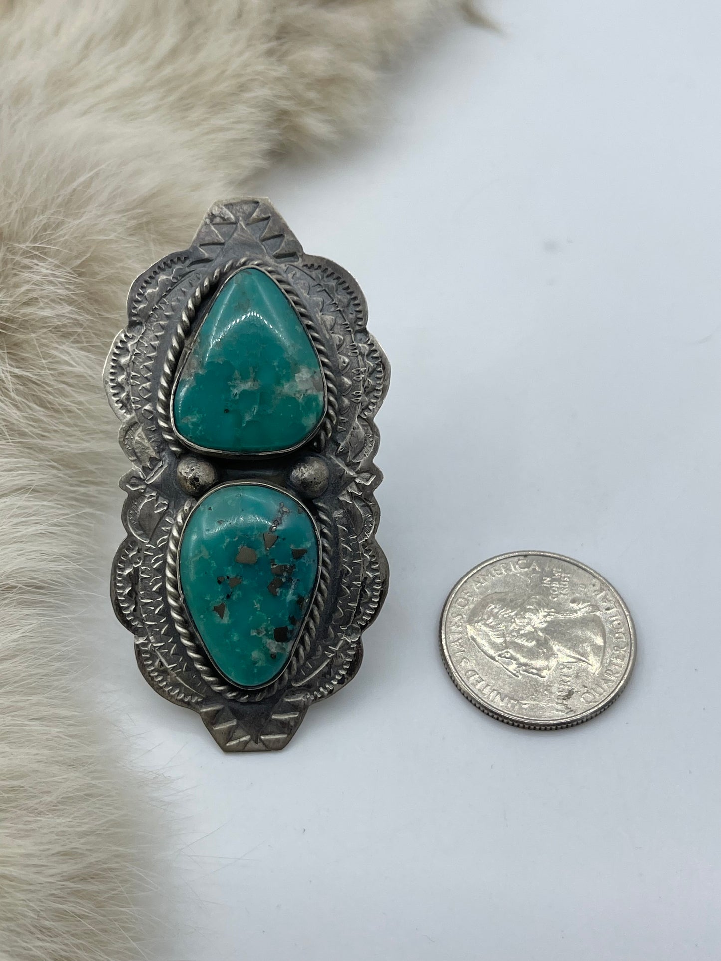 9.0 2 Stone Turquoise Ring by Boyd J. Ashley, Navajo
