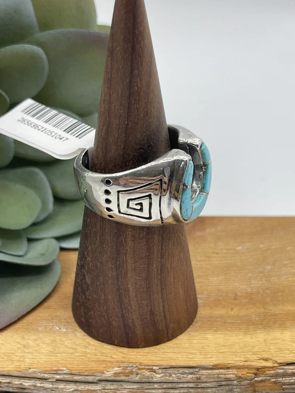 10.0 Turquoise Inlay Horshoe Ring by Bevis Tsadiasi, Zuni