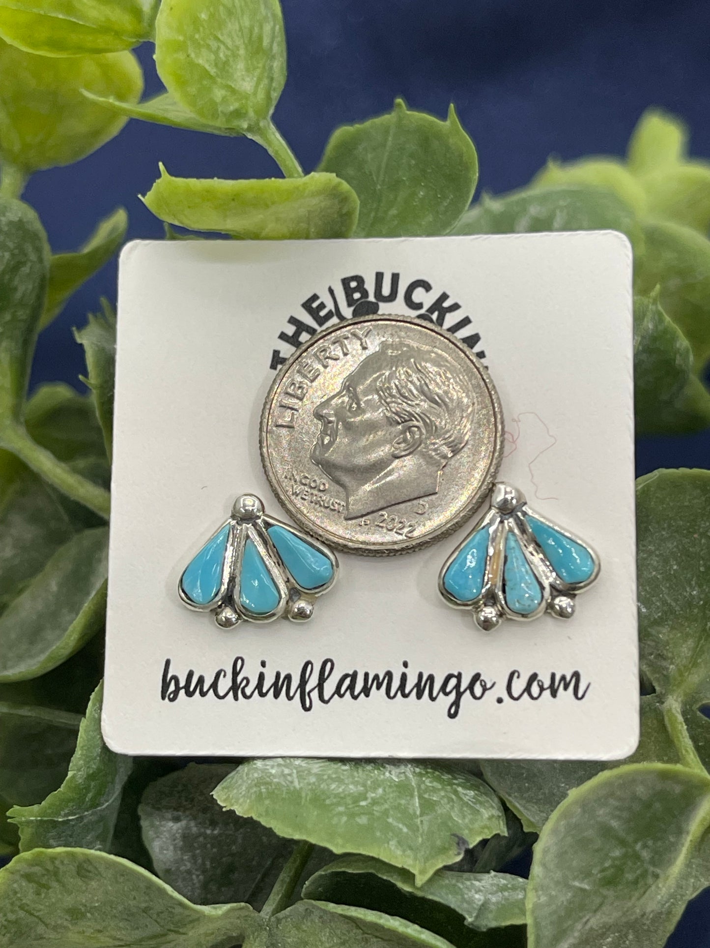 Dainty Turquoise Fan Earrings by Bryce Vacit, Zuni