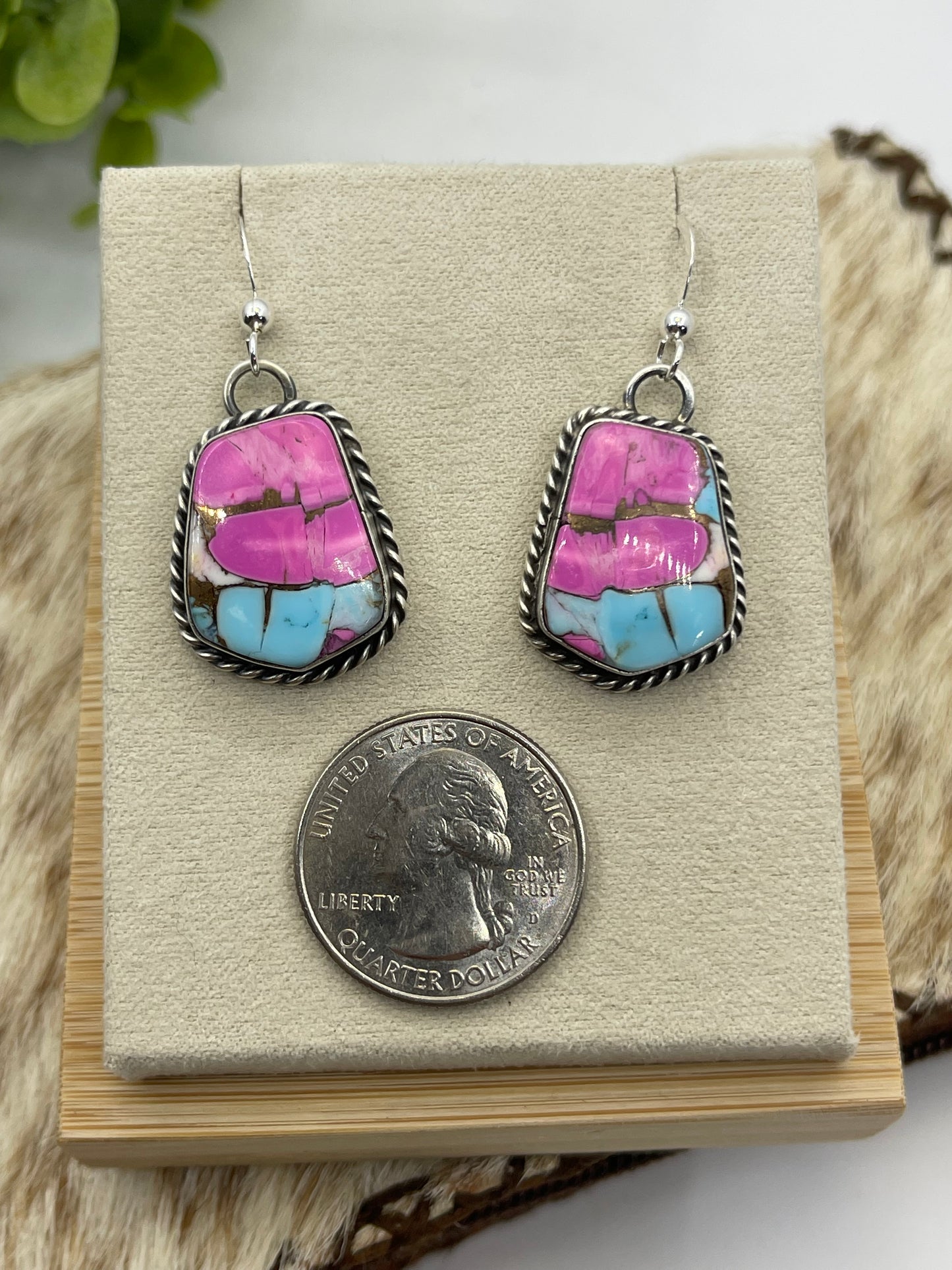 Cotton Candy Dangle Earrings by Chassity Belone, Navajo