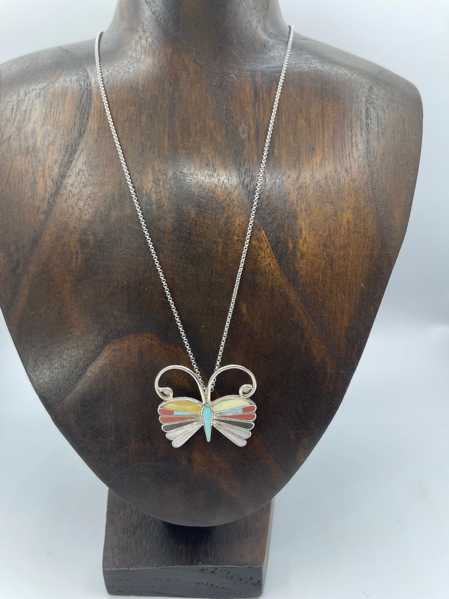 18" Inlay Bufferfly Pin and Pendant Necklace by EE, Zuni