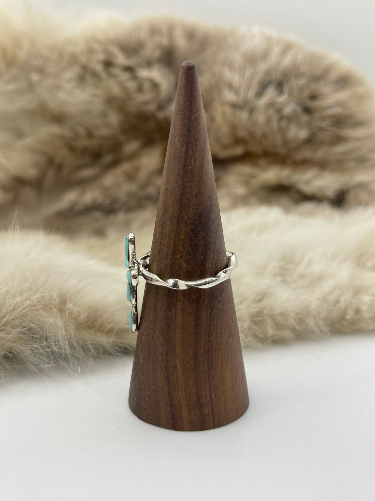 9.0 Cross Ring with Twisted Wire Band by Bryce Vacit, Zuni