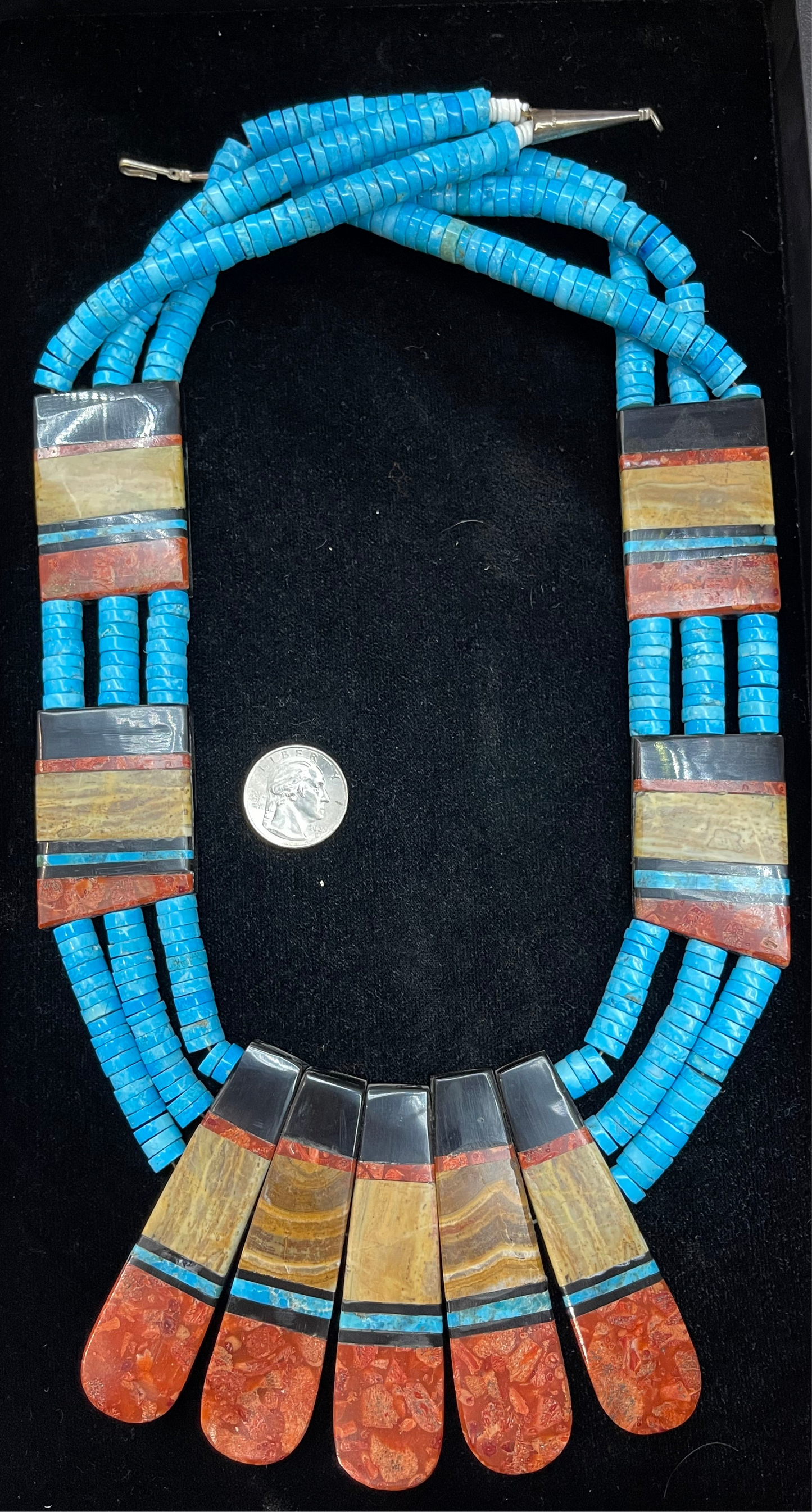 2-Sided 3 Strand Multi-Stone Inlay Necklace, Santo Domingo Made