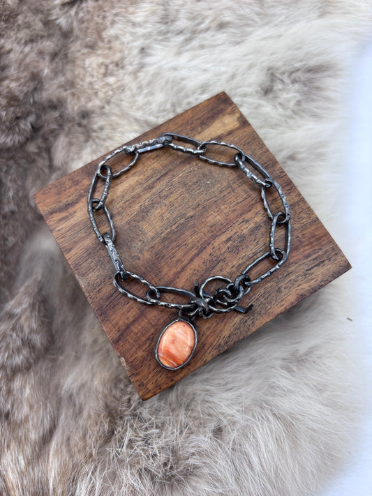 7" Paperclip Chain Bracelet with Spiny Oyster Stone by Bad Bronc