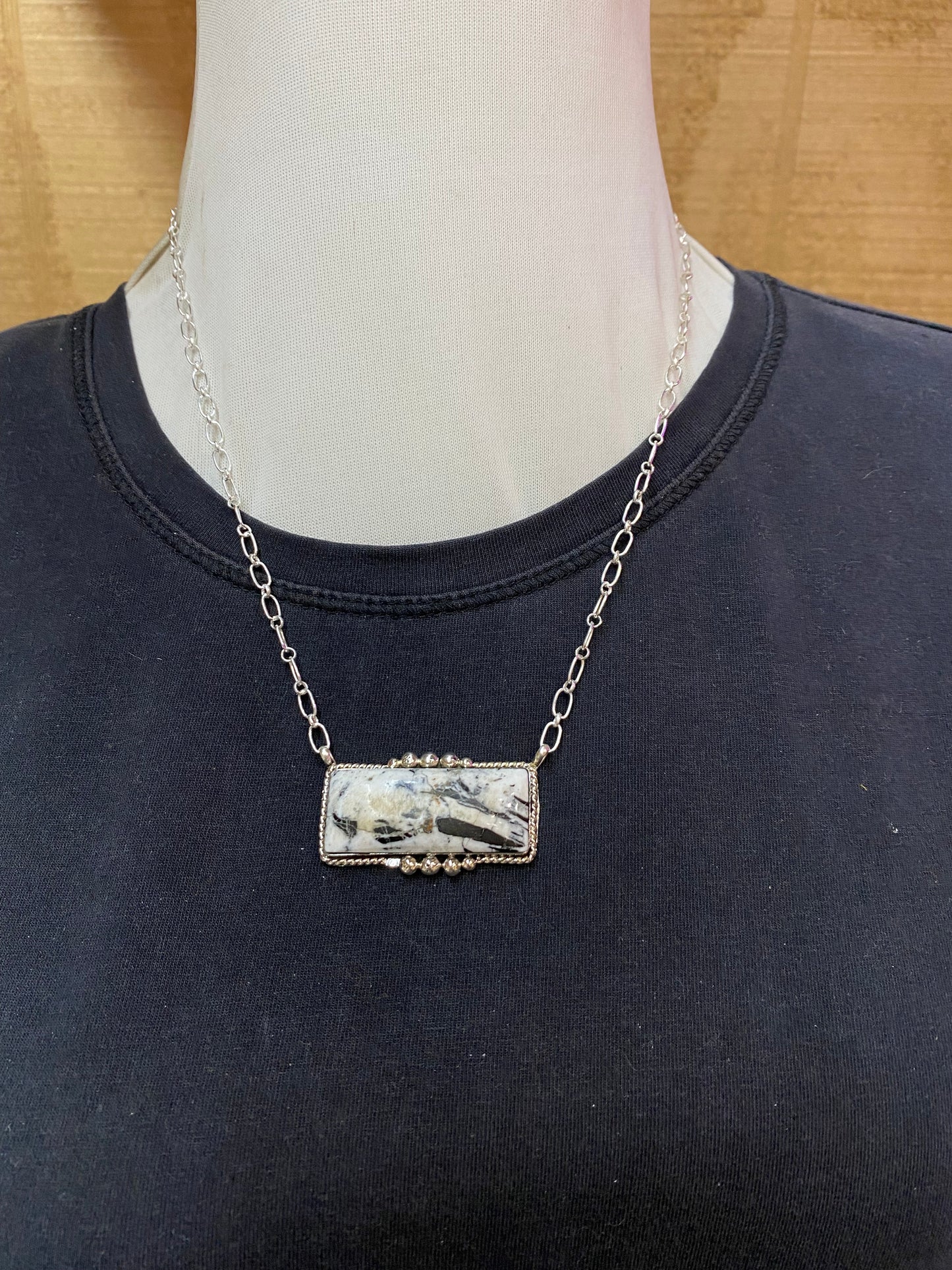 20" White Buffalo Bar Necklace by Gilbert Smith, Navajo