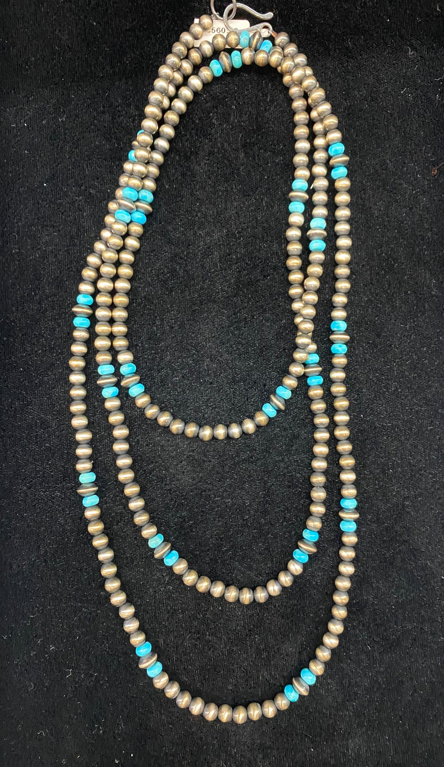 60" 6mm Navajo Pearls, 8mm Navajo Saucers, and Sleeping Beauty Turquoise Beads