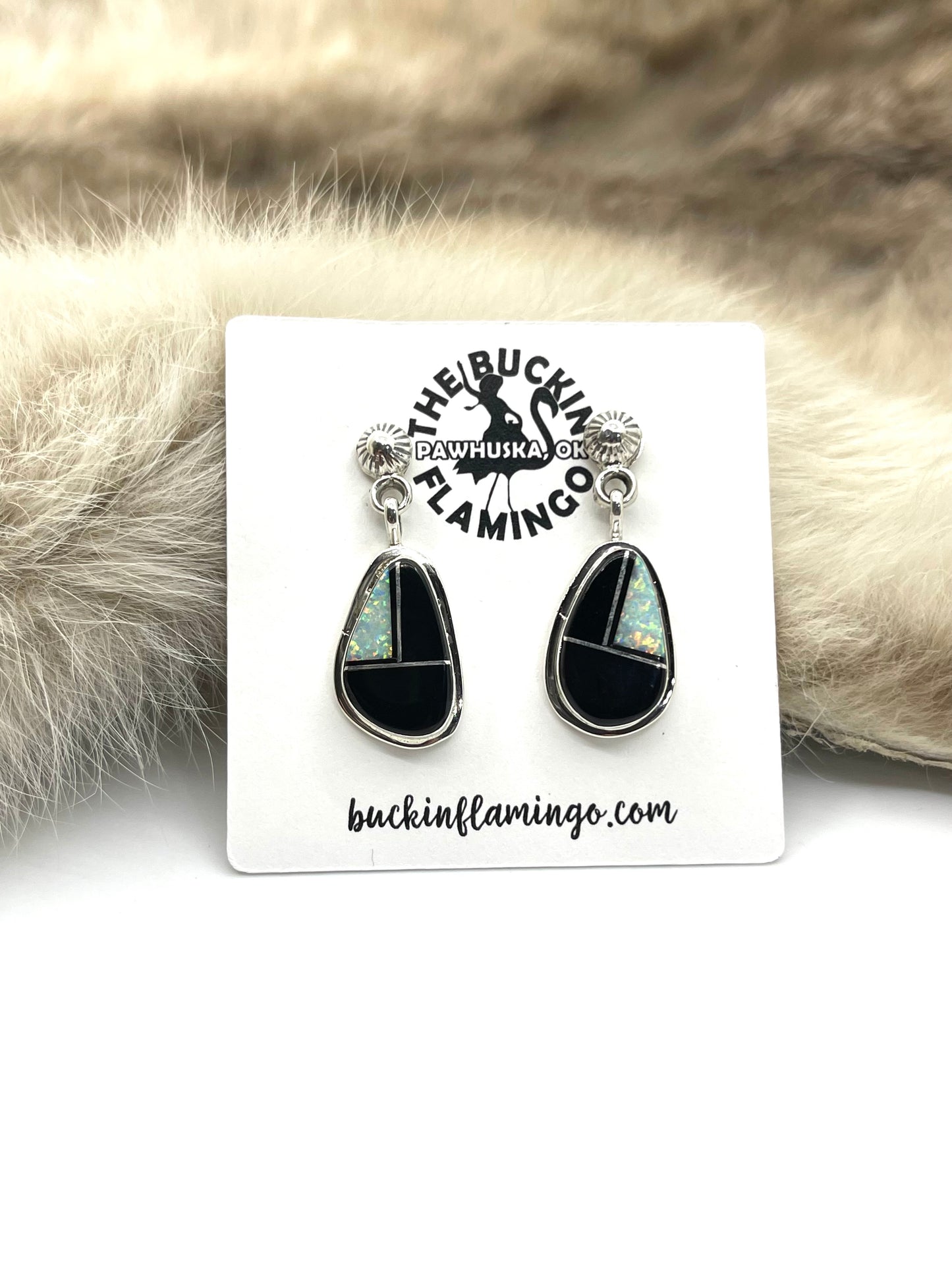 Onyx & White Opal Earrings by James Manygoats, Navajo