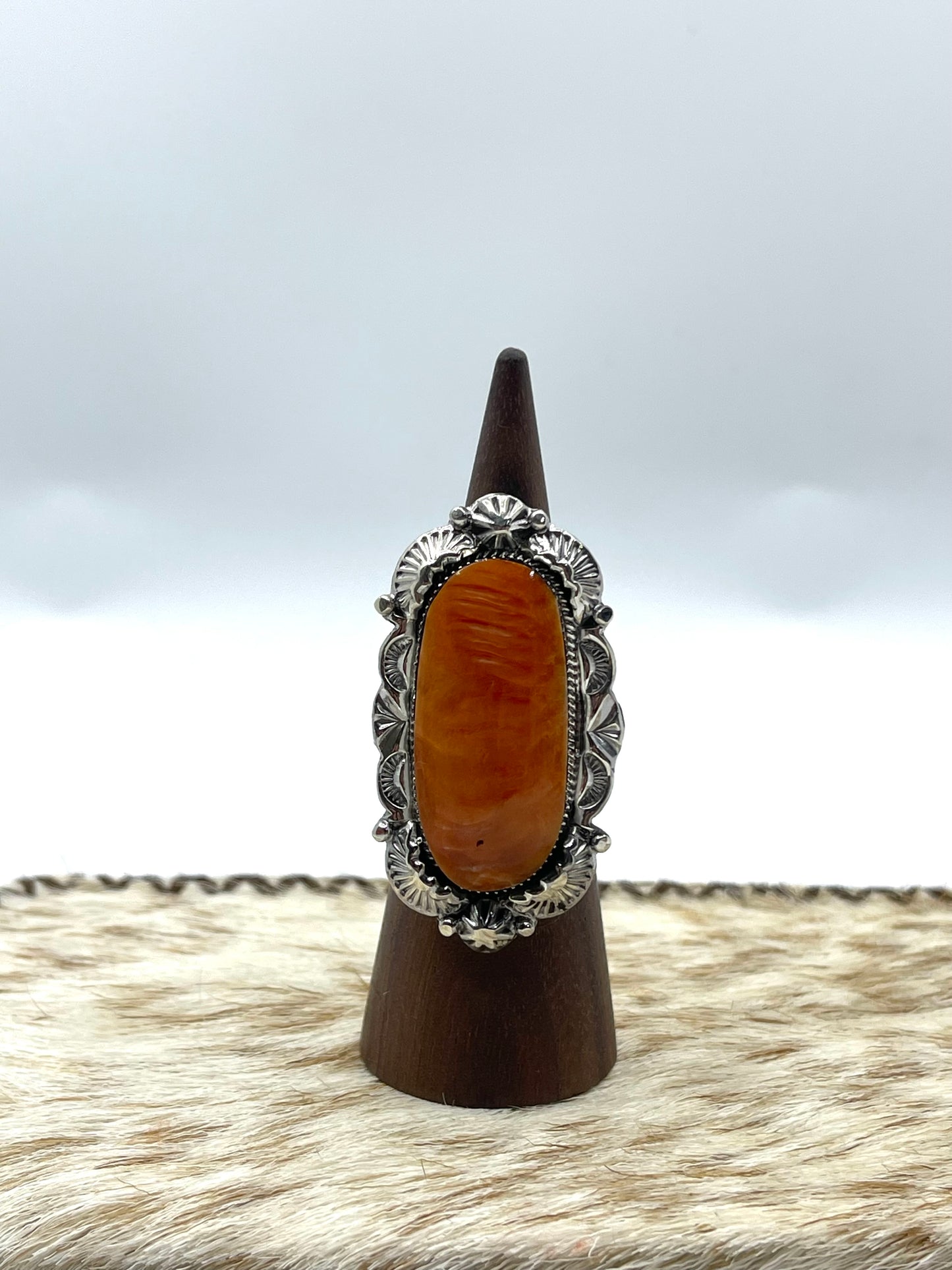 7.0 Orange Spiny Oyster Ring by Emerson Delgarito, Navajo