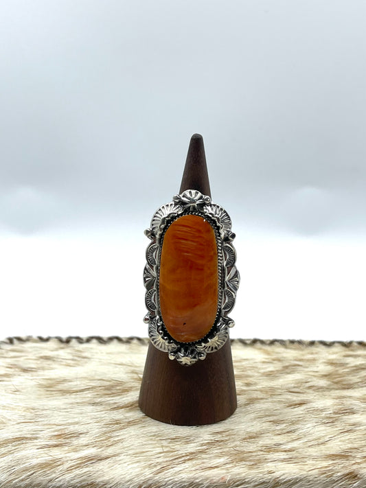 7.0 Orange Spiny Oyster Ring by Emerson Delgarito, Navajo