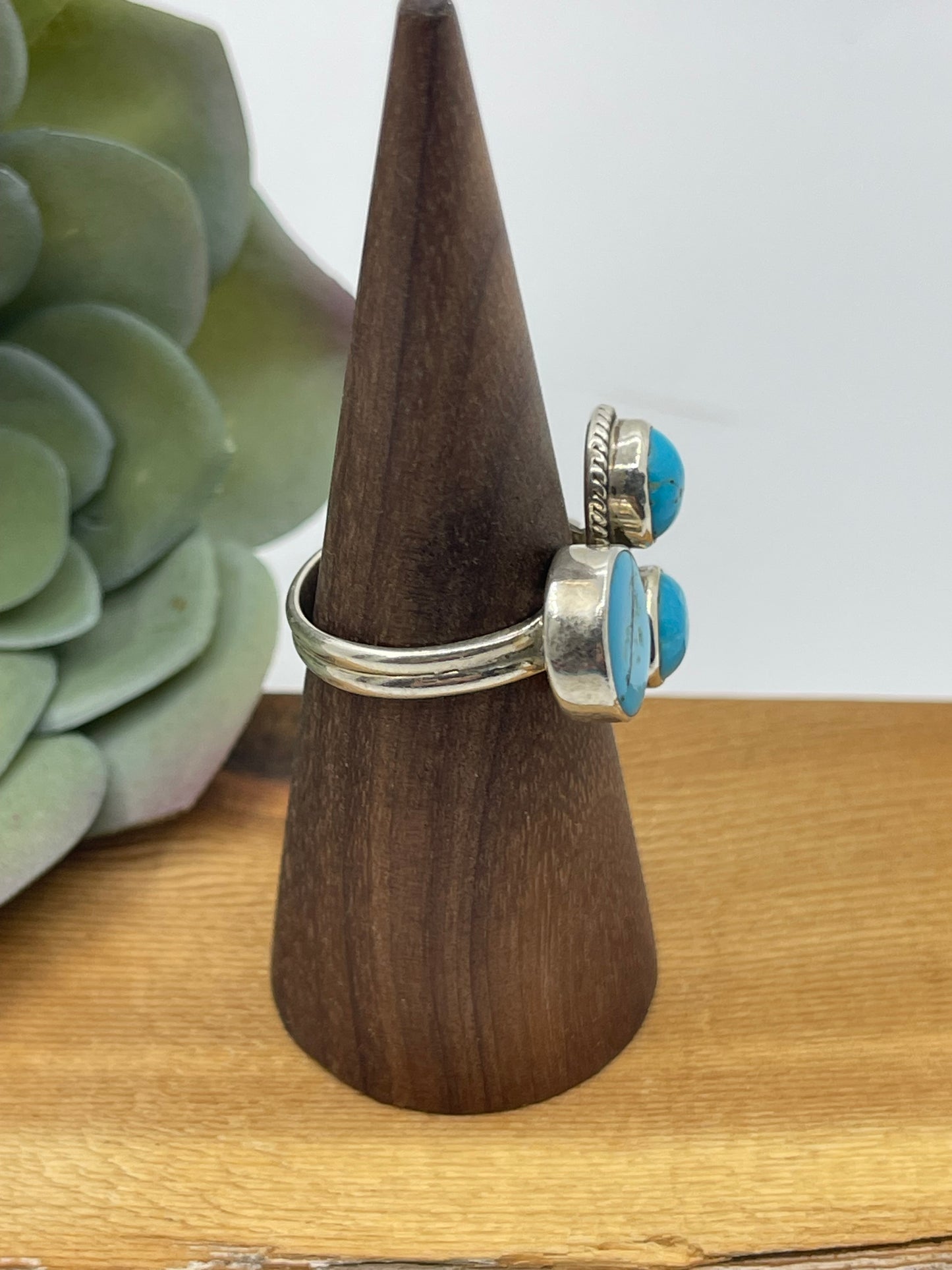 Adjustable 3 Stone Sleeping Beauty Turquoise Ring
