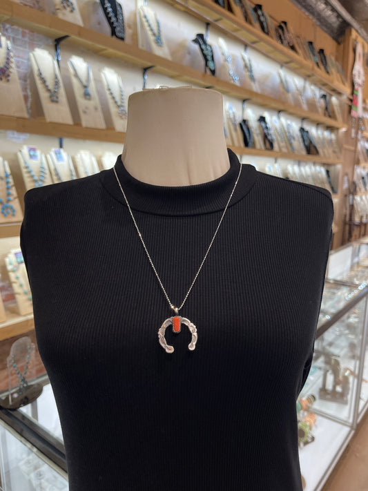 24”+Ext Coral Naja Pendant by Rita Daye, Navajo