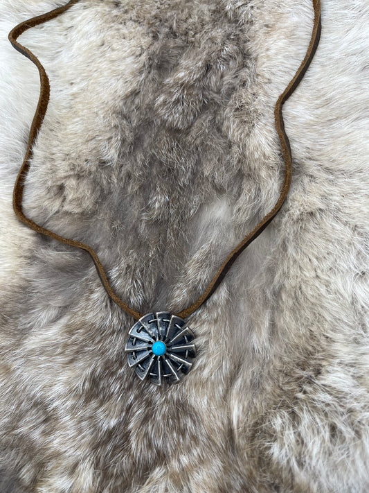 Silver Half Dollar by Bad Bronc 7mm Bale on Adjustable Leather Necklace
