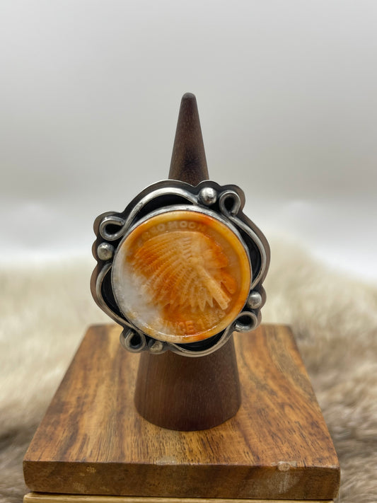 Adjustable Light Orange Ring By Lyle Piaso, Navajo