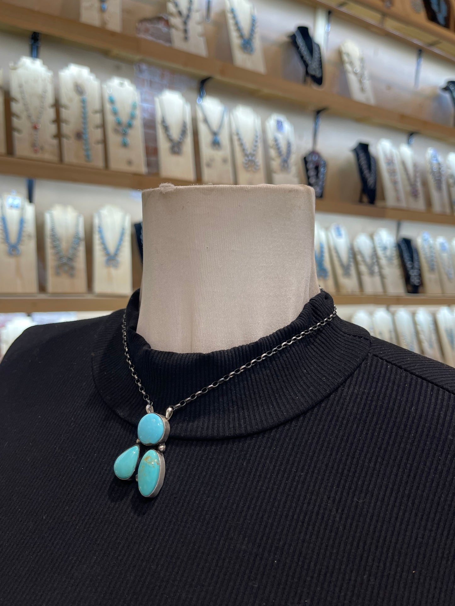 16" 3 Stone #8 Turquoise Necklace by Donavan Skeet, Navajo