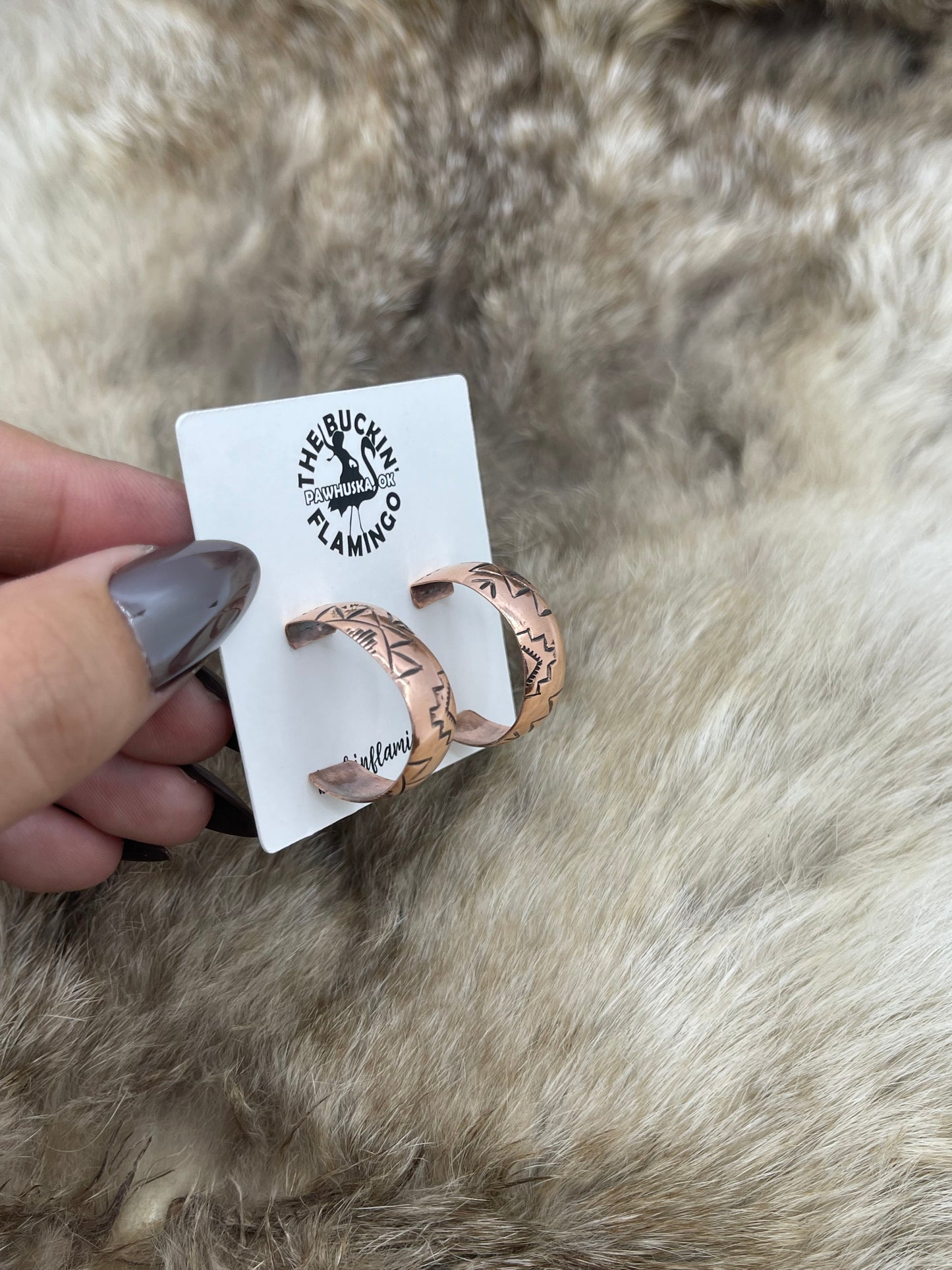 Copper Stamped Hoops by Felicia Etsitty, Navajo