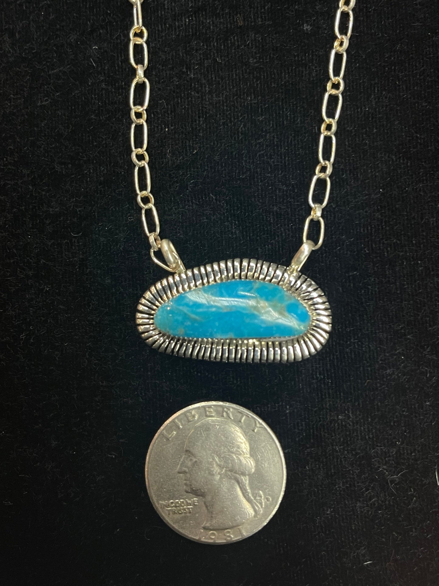 Turquoise and Bright Sterling Silver Necklace by Charlene Yazzie, Navajo